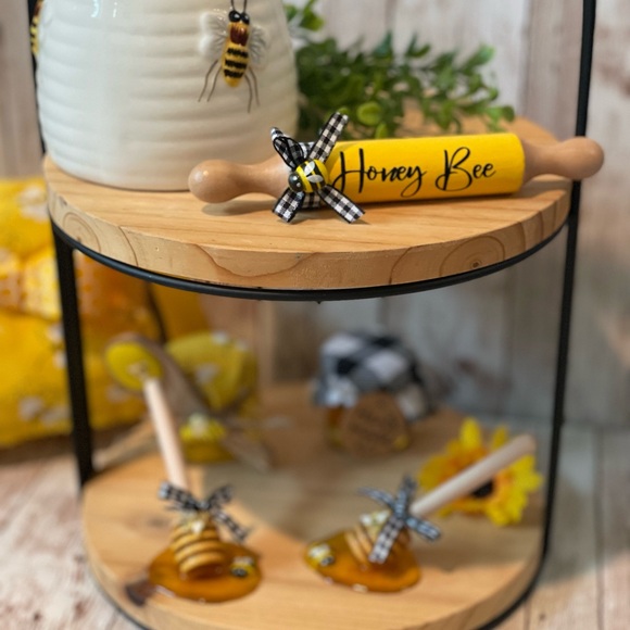 Mini Wooden Honey Dipper set | Honey Bee Decor, Tiered Tray Bee,Mini Rolling pin - Picture 5 of 9